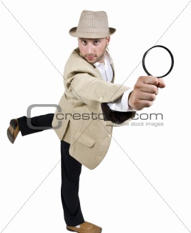 detective standing on one leg