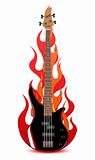 Vector illustration of bass guitar in flames