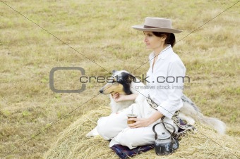 Farm Girl and Dog Relaxing