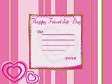 friendship day with heart and floral in pink, greeting