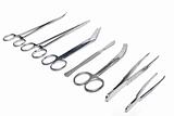 Surgical tools - scalpel, forceps, clamps, scissors - isolated