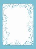 blue frame with floral and hearts on white background