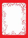 frame with floral and hearts on white background, illustration