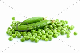 Pile of green peas and pair of pods 