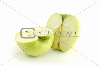 Two green apple halves
