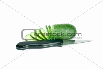 Sliced cucumber and the knife