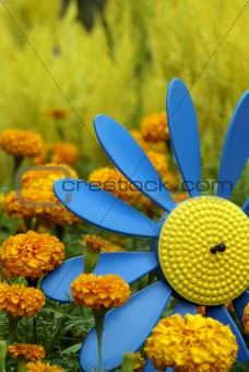 Colorful fans in yellow garden