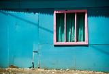 Pink Window on a Blue Wall in Costa Rica