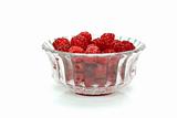 Raspberries in a crystal bowl