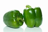 Two green sweet peppers