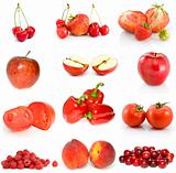 Set of red fruits, berries and vegetables