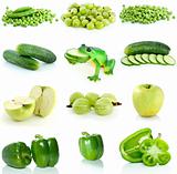 Set of green fruit, berries and  vegetables