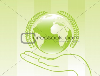 earth in a hand with plant, ecology illustration
