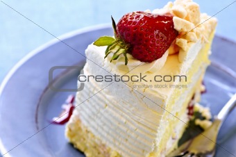 Slice of strawberry meringue cake