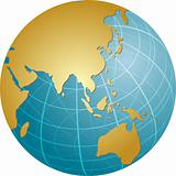 Map of Asia on sphere  illustration