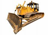 The heavy dirty building bulldozer of yellow color