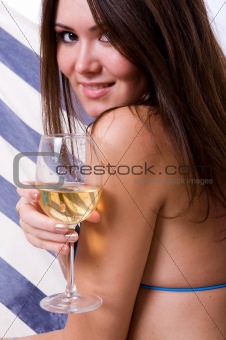 Sexy woman wearing bikini relax on hammock