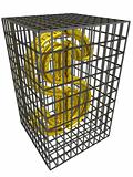 Gold dollar in a steel cage.