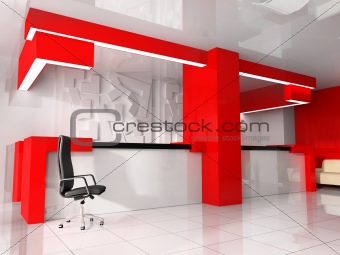 Red reception in modern hotel