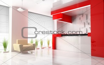Red reception in modern hotel 