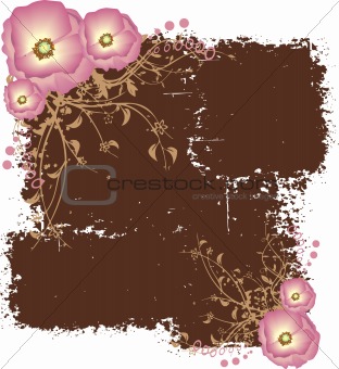 Dirty Brown Grunge Pattern with Pink Flowers