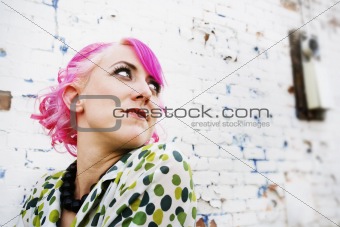 Pretty Woman with Pink Hair