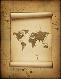 Map of the world on an ancient roll