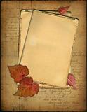 Grunge papers and autumn leaves