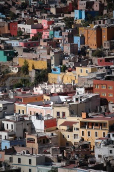 Aerial view of buildings in Guanajuato, Mexico