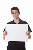 Young Man Holding a Blank Board
