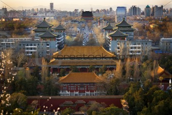 Jinshang Park Looking North at Drum Tower Beijing China Overview