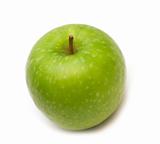 one green apple on white background