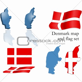 Denmark map and flag set