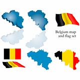 Belgium map and flag set