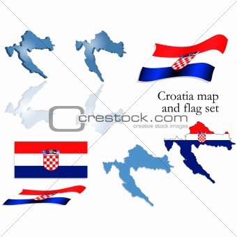 Croatia map and flag set