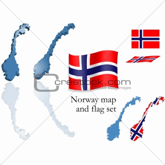 Norway map and flag set