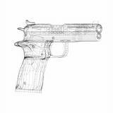 Gun in wireframe view of 3D model.
