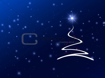 Abstract stars christmas tree on blue background