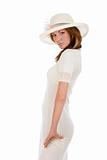 Young pretty woman in a white hat