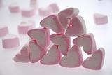 Heart shaped marshmallows in a pile