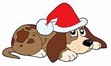 Cute dog in Christmas cap vector illustration