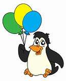 Penguin with balloons - vector illustration