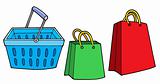Shopping basket and bags vector illustration