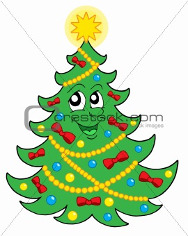 Smiling Christmas tree with ribbons vector illustration