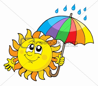 Smiling Sun with umbrella vector illustration