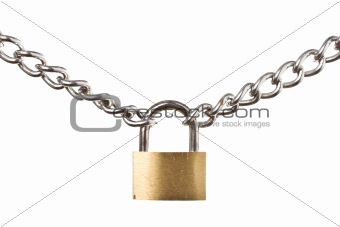 Security concept - padlock on chain isolated