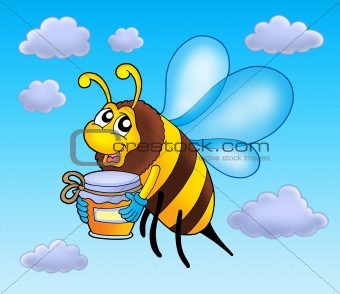 Flying bee holding honey