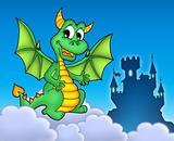 Green dragon with castle