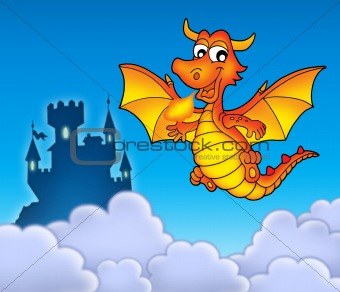 Red dragon with castle