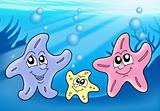 Starfish family playing with bubbles